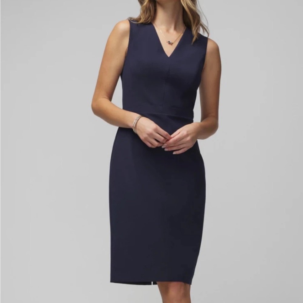WHBM Sleeveless V-Neck Sheath Dress Officer Blue Navy 12
